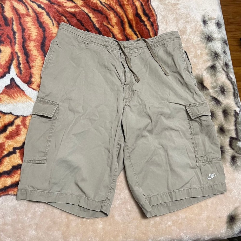 Nike Vintage Y2K Retro Beige Drawstring Mens Cargo Shorts Large